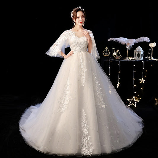 Elelgnat Court Train Batwing Sleeve Wedding Dresses