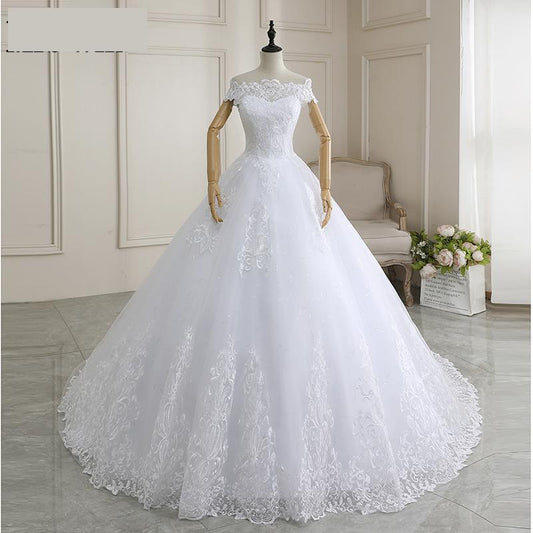 Wedding Dress Sleeveless Organza Court Train Lace Up Ball Gown Off The Shoulder