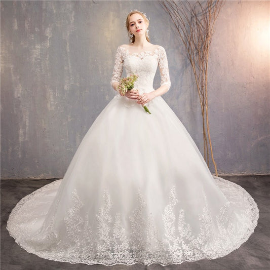 Grande Taille 2023 New The Half Sleeve Ball Gown Luxury Lace Embroidery Wedding Dress