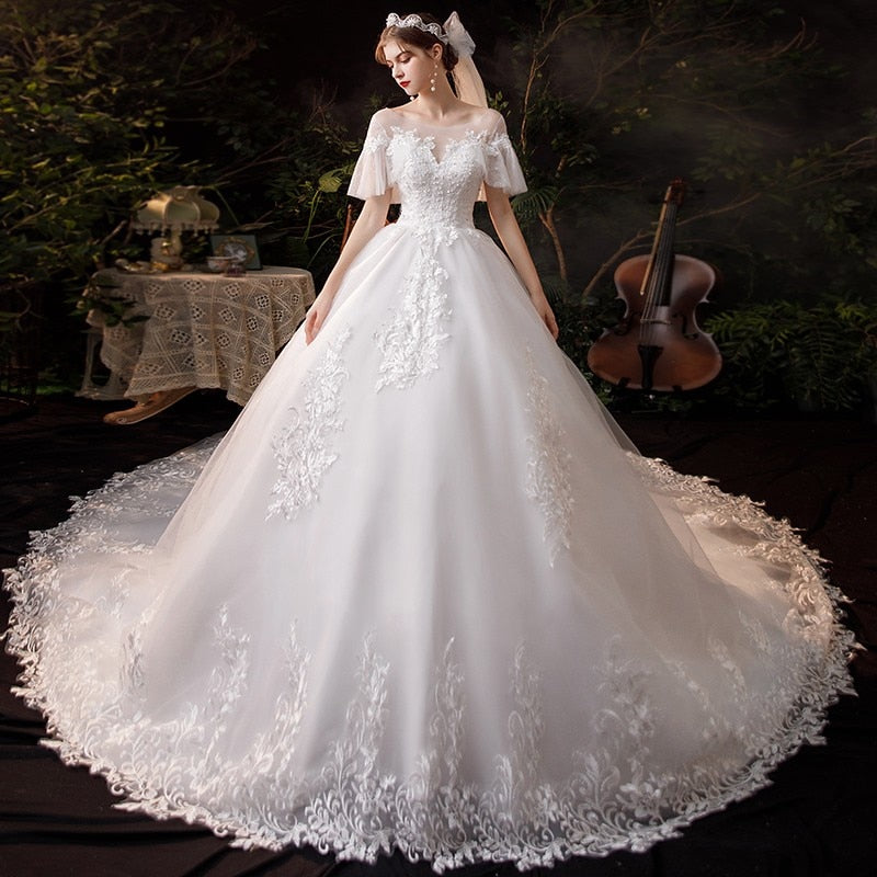 With Long Train Lace Embroidery Ball Gown Princess Luxury Plus Size ...