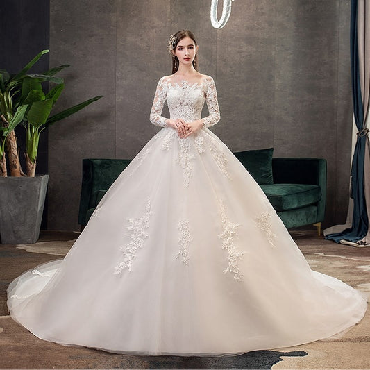 Full Sleeve Lace Ball Gown Wedding Dress