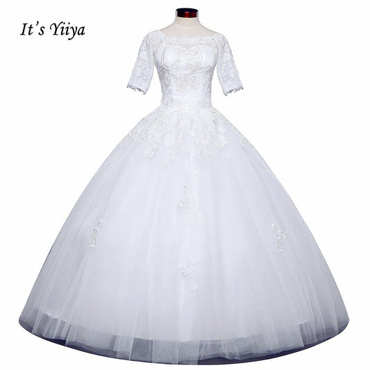 2017 New Free shipping O-neck Wedding Dresses Cheap Ball Gowns Appliques Frocks dress Embroidery Bride Vestidos De Novia IY020