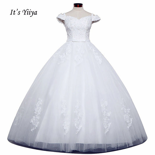 Free Shipping Boat neck Vestidos De Novia Off white dress Bridal Ball gowns Sleeveless Frocks Elegant Wedding dresses IY029