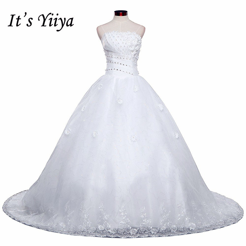 DHL Free Shipping New Train White Vestidos De Novia Design Bride Wedding frocks Strapless Flowers Bridal Wedding dresses TH52