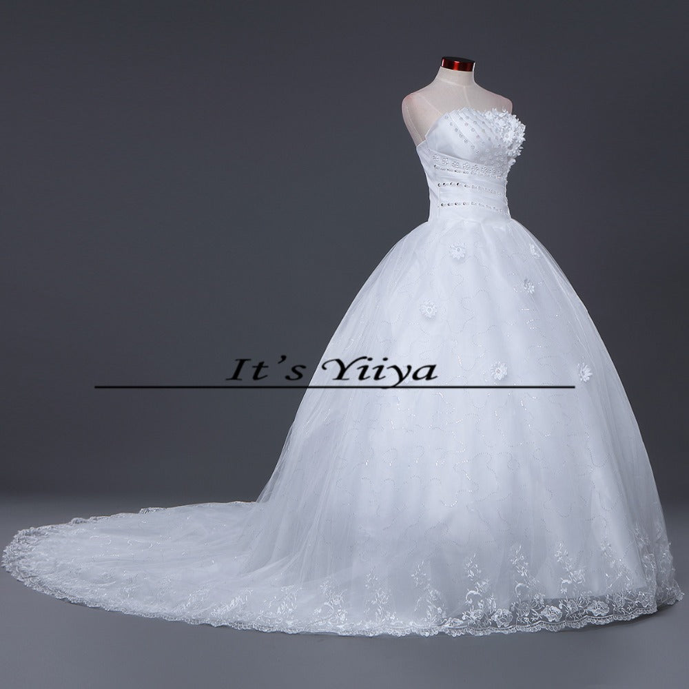 DHL Free Shipping New Train White Vestidos De Novia Design Bride Wedding frocks Strapless Flowers Bridal Wedding dresses TH52