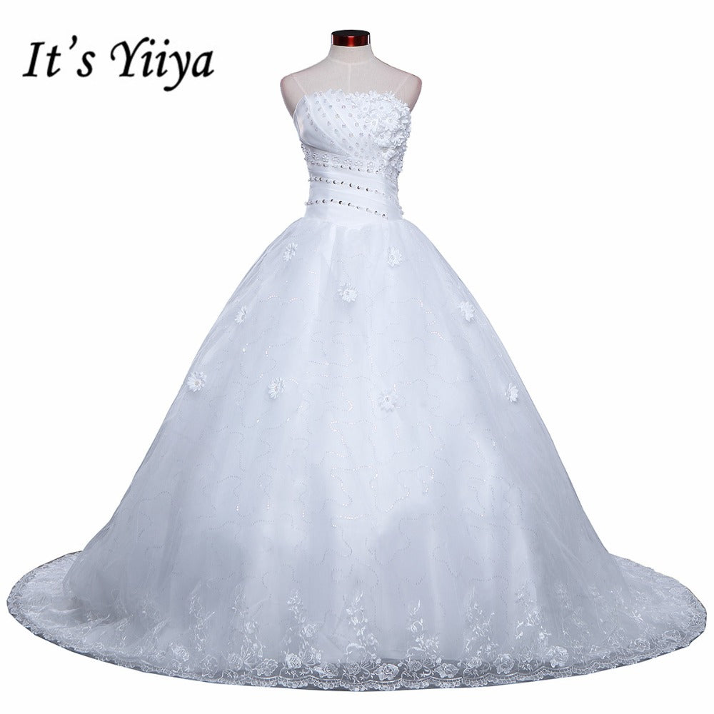 DHL Free Shipping New Train White Vestidos De Novia Design Bride Wedding frocks Strapless Flowers Bridal Wedding dresses TH52