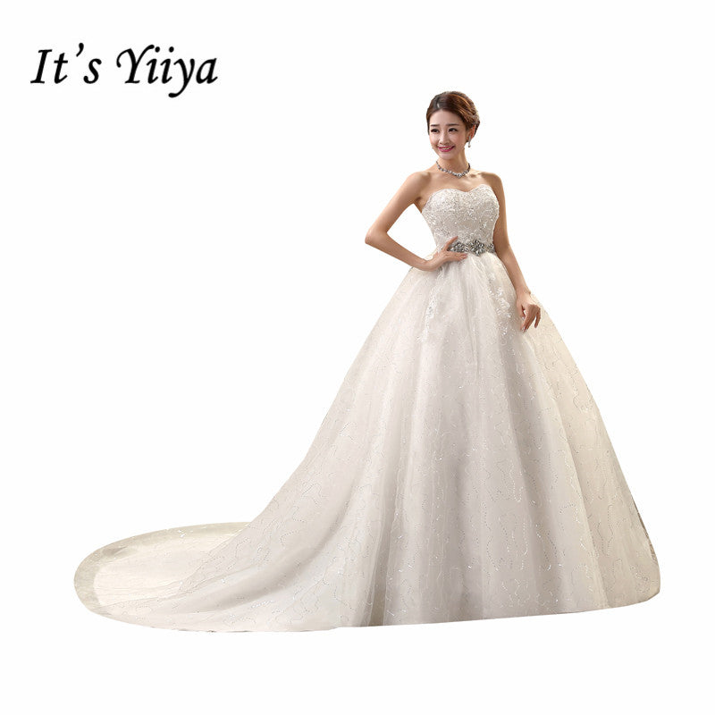 It's YiiYa 2017 new quality white train handmade wedding gowns frocks special wedding dress Vestidos De Novia XXN097