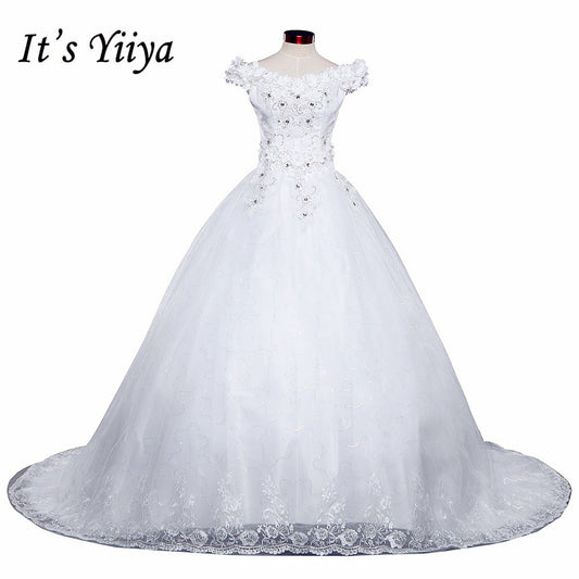 DHL Free Shipping New Train White Vestidos De Novia Design Bride Wedding frocks Boat Neck Flowers Bridal Wedding dresses TH82